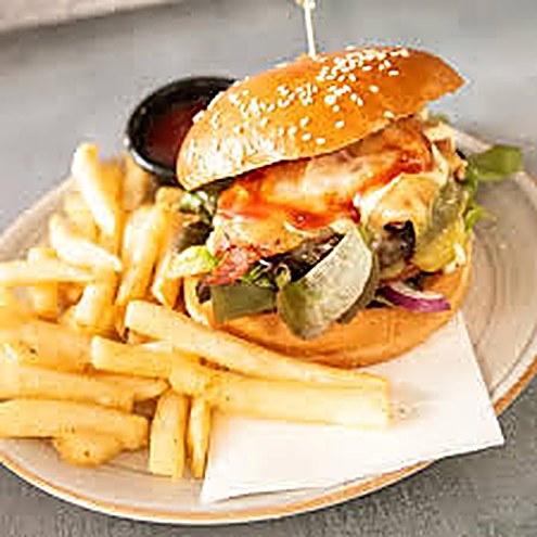 Burger and chips at JP's